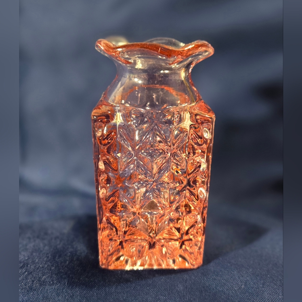 Vintage Imperial Glass 4.5" Pink Azalea Ruffled Top Flower Vase